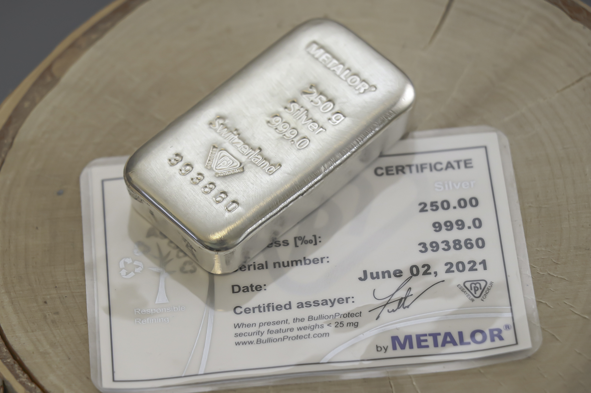 Metalor sølvbarre 250g