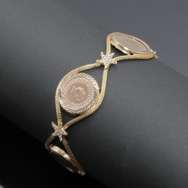 Armlænke i 14 karat guld med 3 x 25 kurush mønter i 22 karat guld