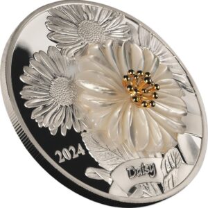 Pre-owned - Daisy med Forgyldt Blomst – 1 oz Sølvmønt - 2024