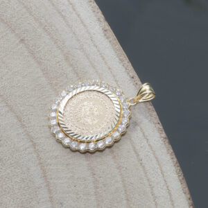 Vedhæng med 25 kurush guldmønt i 22 karat guld & ramme i 14 karat guld