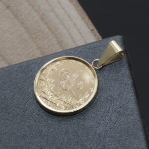 Vedhæng med resat guldmønt i 22 karat guld & ramme i 14 karat guld