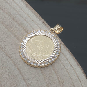 Vedhæng med resat guldmønt i 22 karat guld & ramme i 14 karat guld