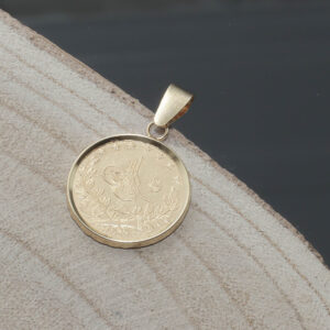 Vedhæng med resat guldmønt i 22 karat guld & ramme i 14 karat guld